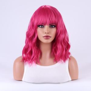 MAGQOO Hot Pink Wigs for Women Magenta Wig Hot Pink Bob Short Curly Wavy Wig with Bangs Synthetic Heat Resistant