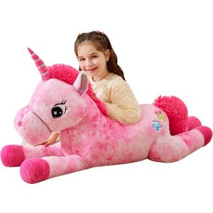 IKASA Giant Unicorn Stuffed Animal Plush Toys, Licorne Soft Toy Large Cute Huge Big Size Jumbo Kawaii Fluffy Plushy Fat Oversized Plushie,Gifts for Kids Girls (Pink, 43 inches)
