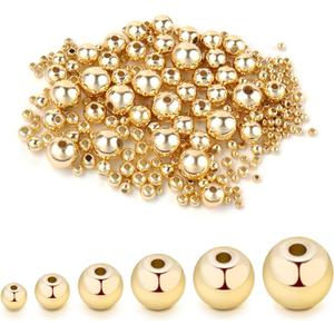 MICROAMOY 500pcs 14K Gold Round Beads,Durables Beads That Do Not Fade Easily,Seamless Spacer Beads,Brass Loose Beads,Gold Beads for Jewelry Making (2MM)