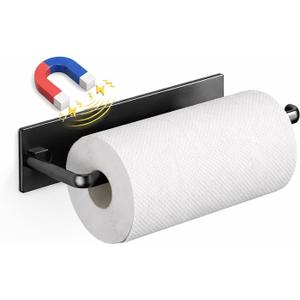 Magnetic Paper Towel Holder for Refrigerator, Magnetic Towel Bar Wall Mount, Strong Magnet Kitchen Roll Holder, Black Magnetic Towel Rack for Fridge, Metal Surface Paper Towel Holder Easy Assembly ABS