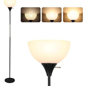 Floor Lamp, Dimmable Standing Lamp, 3 Levels Brightness Led Floor Lamp Rotary Switch Floor Lamps Modern Industrial Lamp with Shade, Tall Lamps for Living Room Bedroom Office Dining Room (Black)