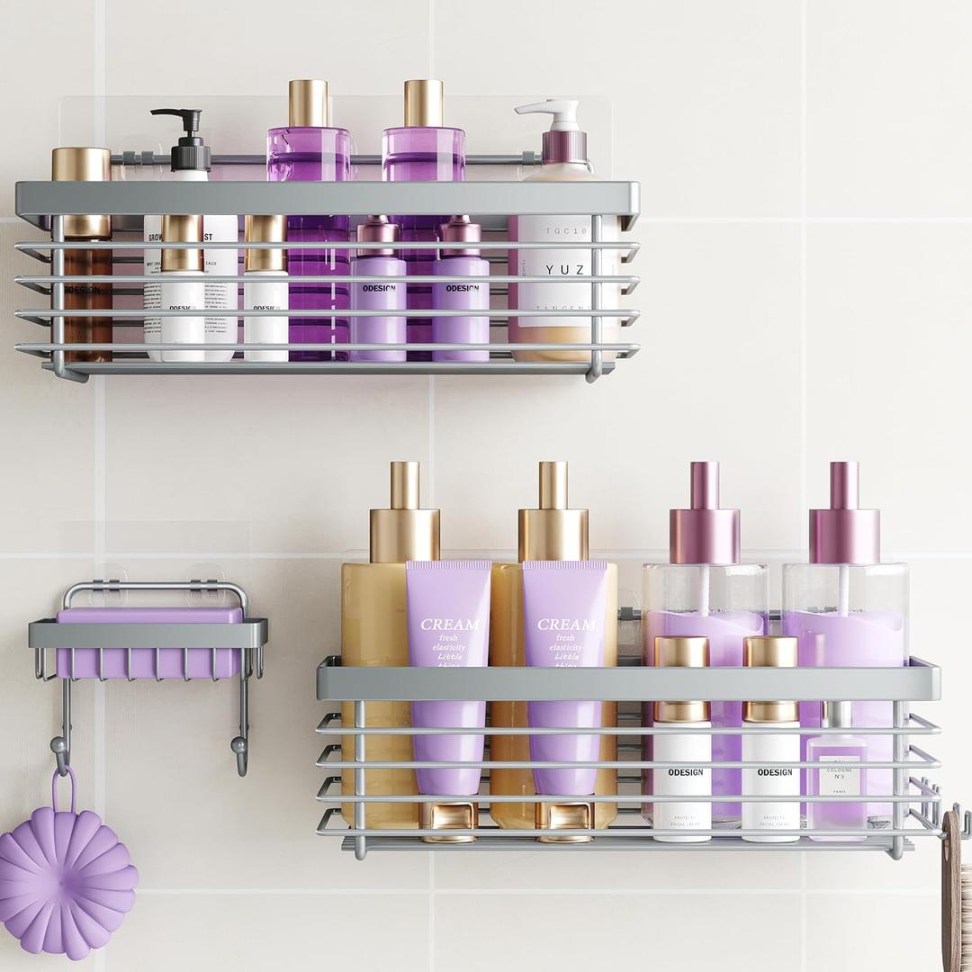 ODesign Shower Caddy 3 Pack SUS304 Stainless Steel-No Drilling-Shower Bathroom Shelves Rack,Rustproof Wall Mounted,Adhesive Shower Shelf Basket Organizer-White