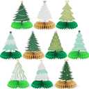 Spiareal 10 Pcs Christmas Tree Honeycomb Centerpieces 3D Xmas Paper Trees Centerpiece Winter Green Gold Tree Table Decor for Merry Christmas Party Supplies Indoor Home Holiday Sign