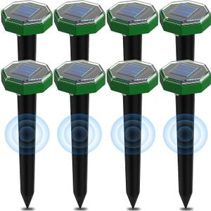 Mole Repellent Solar Powered Mole Deterrent Ultrasonic Yard Defender with Auto Adjust Frequency - Waterproof Solar Stakes for Moles, Voles & Gophers Control(8 Pack)