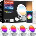 Lumary Smart Gimbal Recessed Lighting 6 Inch with Remote, RGBWW WiFi Ceiling Light Swivel 355° & Tilt 20°, Work with Alexa Google, Adjustable LED Can Lights Canless with J-Box, 1000lm CRI90, 4Pack