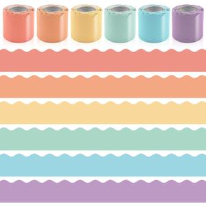 6 Rolls 196.8 Ft Pastel Bulletin Board Borders Scalloped Classroom Summer Bulletin Board Trim for Teachers Pastel Decorations for Bulletin Boards,School,Classroom, Posters, Home, Party, 6.3 x 4.53 inches