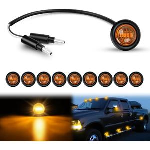 Nilight 3/4Inch Round Marker Light 10PCS Amber LED Clearance 2 Connectors Side Indicator Bullet Lights IP68 Waterproof for Trailer Truck Camper Van Boat Bus