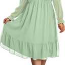 Talisea Plus Size Dresses Sweetheart Neckline Long Sleeves Chiffon Party Cocktail A Line Curvy Womens Midi Dress (Green), 14W