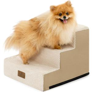COZY KISS Dog Stairs for Small Dogs, 3 Tier Pet Stairs for Couch, 13.5" H Non-Slip Dog Steps for Old Cats, Puppy, Small Dogs, 15.7x17.7x13.5 inch, Beige