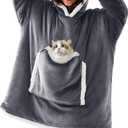 JOYWOO Wearable Blanket Hoodie, Birthday Gifts for Women Men Mom, Oversized Hooded Blanket for Adult, Cozy Fuzzy Sherpa Sweatshirt Blanket with Giant Pocket and Valentines Day Gifts,Grey