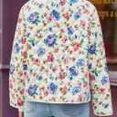 Tankaneo Womens Puffer Quilted Jacket Lightweight Floral Print Button Down Long Sleeve Patchwork Outwear Coats