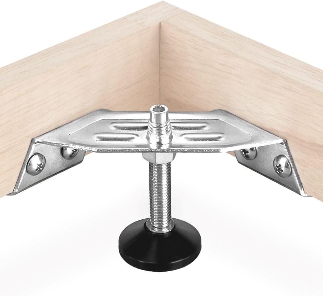 POWERTEC Corner Leveling Feet 4PK, Heavy Duty Adjustable Furniture Feet for Cabinet/Vanity/Furniture/Shelves, with Non-Marring Pads (71157) (Set of 4)