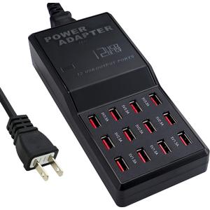 65W 12-in-1 USB-C Charging Station for iPhone 16 Pro/Max, MacBook Pro/Air, iPad Pro | 12 USB-A Ports Desktop Charger, 5ft Flat Power Cord | Home & Office Use