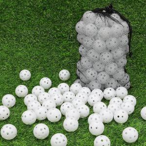 Coopay 50/100/200 Pack Practice Golf Balls, 42mm Plastic Golf Training Balls with a Drawstring Bag Hollow Sports for Swing Practice Driving Range Backyard Home Indoor Outdoor Use (White)