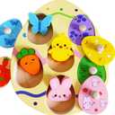 Easter Wooden Peg Puzzle for Toddlers 1 2 3 Years, 6 Colors & Shape Matching Pieces, Montessori Educational Learning Toys Easter Basket Stuffers