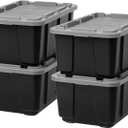 IRIS USA 27 Gallon Heavy Duty Truck Bed Toolbox Storage Tote Bins with Lids, 3 Pack - Made in USA, Tough Snap On Lid Stackable Industrial Rugged Tubs, Garage Organization, Reusable Box - Gray