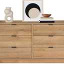 Prepac Simply Modern 6-Drawer Double Dresser for Bedroom, Chest of Drawers, Modern Bedroom Furniture, 52.5 Wide x 16 deep x 29.5 Tall, Oak