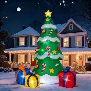 7 FT Christmas Inflatable Tree Outdoor Decorations, Blow up Christmas Tree with 3 Gift Boxes Yard Decoration Built-in LED Lights for Garden Lawn Holiday Decor