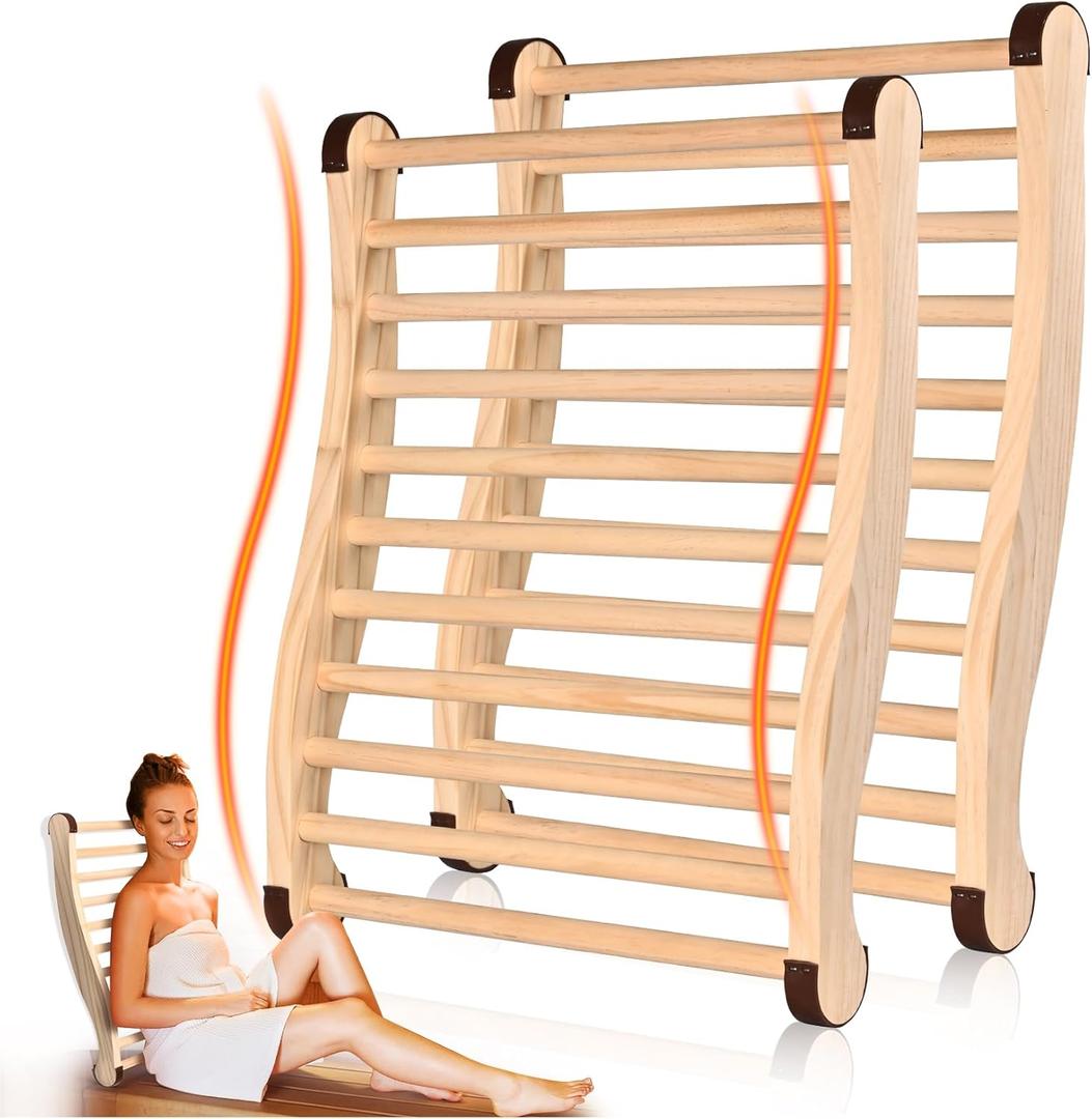 2 Pcs Upgraded Sauna Backrest, 20" Sauna Accessories, S-Shaped Ergonomic Design Sauna Chair, with Non-Slip Pads, Suitable for Infrared Sauna Backrest and Barrel Sauna Backrest, Handmade (White Cedar)