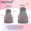 Winter Knit Beanie Hat for Girls Women Parent-Child with Faux Pom Warm Fleece Lined