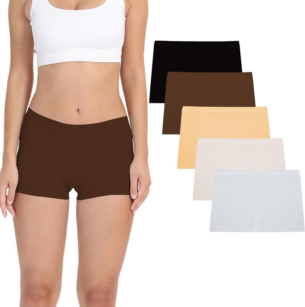 LALESTE Women's Boyshort Underwear Full Coverage Seamless Panties Soft Stretch Boxer Briefs 5 Packs (Medium)