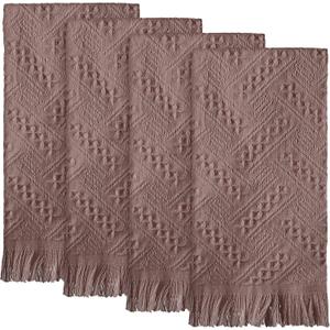 HunnmingRe 4 Pack Boho Hand Towel for Bathroom Kitchen 14x30 Inch 100% Turkish Cotton Spring Boho Decorative Towel Waffle Farmhouse Bathroom Decor Absorbent Soft Guest Gift(Brown)