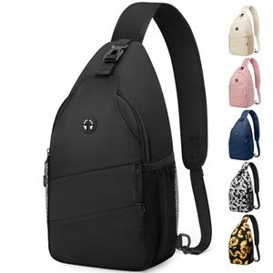 Pritent Crossbody Bags for Women Men Trendy Sling Bag Back pack Casual Chest Bag with Convertible Shoulder Strap Travel Cross Body Bag for Hiking Traveling Outdoors (Black)