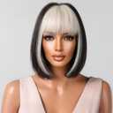 BERON Black Platinum Short Wigs Straight Bob Hair Wig for Women Wigs with Bangs Synthetic Daily Use Wigs Wig Cap Include