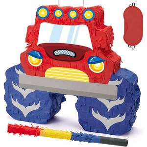 WERNNSAI Truck Piata - Monster Truck Piata Bundle with Blindfold and Bat for Boys Kids Piata Theme Party Decoration Supplies Cool Car Piata for Birthday Party Carnival Celebration Game