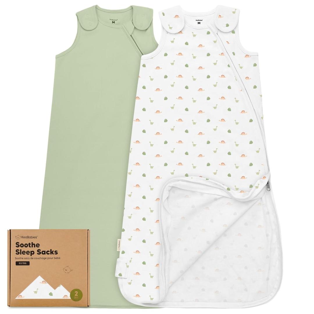 2-Pack Organic Baby Sleep Sacks, 100% Cotton - Soft & Breathable 0.5TOG Baby Wearable Blanket, Toddler Sleeping Sack 6-18 months, Easy to Wear Transitional Swaddles for Newborns, Infants(Roarsome, M)