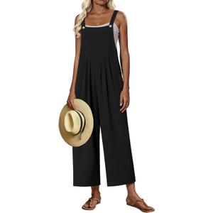 Anydoll Women's Overalls 2025 Summer Jumpsuits Casual Loose Sleeveless One Piece Adjustable Rompers With Pockets (X-Large, Black)