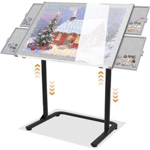 Doerpuz Puzzle Table 1500pcs,Adjustable Height and 90up Angles Puzzle Board for Saving Storage Space,Aluminum Jigsaw Puzzle Tables for Adults with Drawers