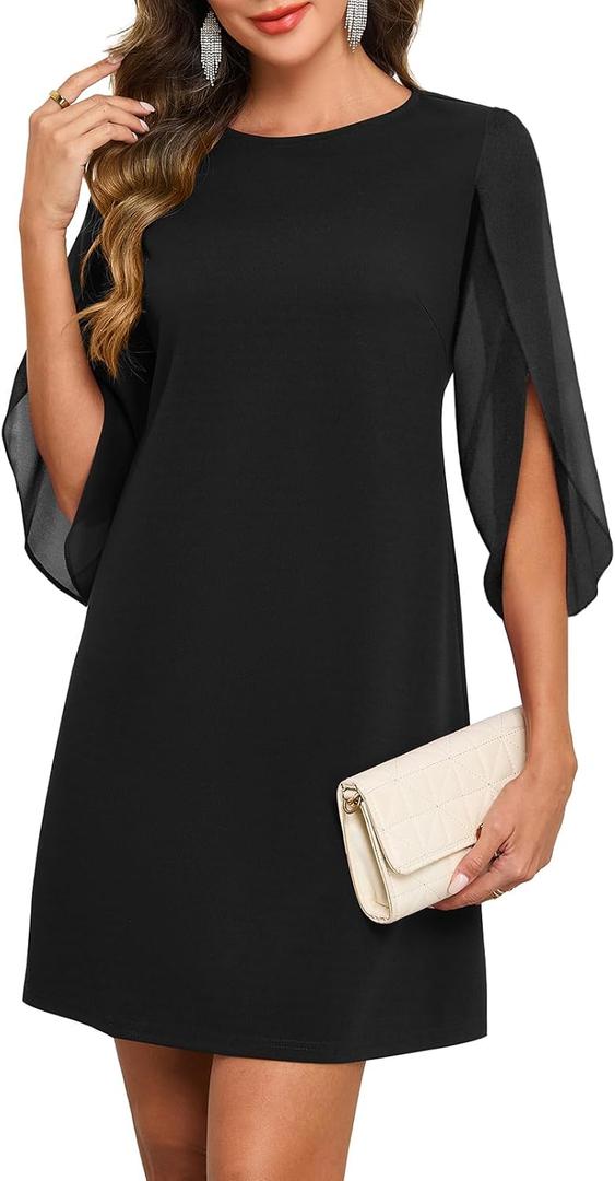 oten Women's Vintage Church Flutter Sleeve Chiffon Dress Elegant Formal Club Date Night Cocktail Party Dresses Black Large