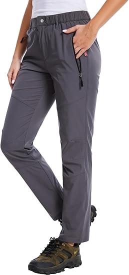 WORK IDEA Women's Hiking Pants Outdoor Water-Resistant Quick Dry Flex Travel Pants Lightweight (M, Khaki)