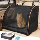 Cat Car Seat, Enclosed Carrier for Pets Travel Safety Cat Crate with Litter Box Soft-Sided Covered Car Kennel Carrier for Backseat