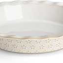 MALACASA Pie Dish for Baking, Stoneware Pie Pan 9 Inch, Embossed Deep Dish Pie Pans, 45 OZ Round Baking Dish Pie Pan, Fluted Dish Pie Plate for Apple Pie, Quiche and Tart, Set of 1, Series LYDIA
