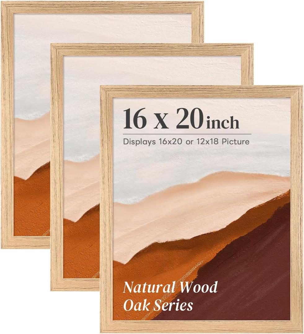 HOUSE DAY 3 Pack 16x20 Frames, 16x20 Poster Frame Natural Oak Solid Wood