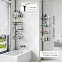 Corner Shower Caddy Tension Pole, 4-Tier Stainless Steel Rustproof Bathroom Shower Organizer47-114Inch Height Adjustable Shower Shelves, No-Drill Required Black