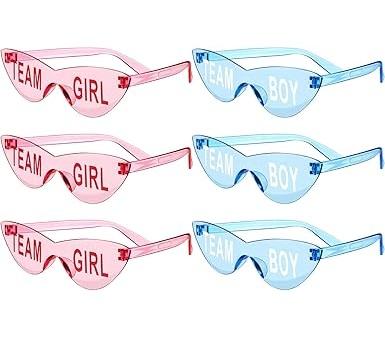 Konohan Gender Reveal Glasses Blue and Pink Sunglasses Frameless Team Girl and Team Boy Decor for Gender Reveal Party 6 Pa