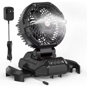 Portable Misting Fan for Outdoors Patios - 30000mAh Rechargeable Battery Powered Camping Fan, 4 Spray Mister with Timer, Fits 10-13" Bucket, 4 Speed, 90 Auto Oscillation for Garden Sports Travel Golf