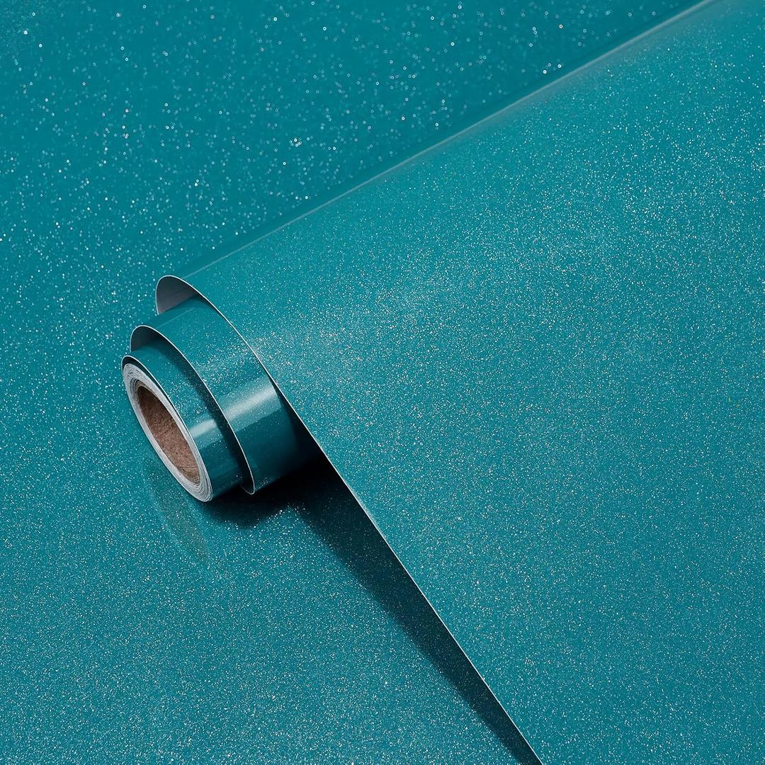 Teal Blue Glossy Contact Paper for Countertops 23.6"x118" Glossy Colorful Shiny Peel and Stick Wallpaper Waterproof Self Adhesive DIY Wall Paper for Kitchen Cabinet Table