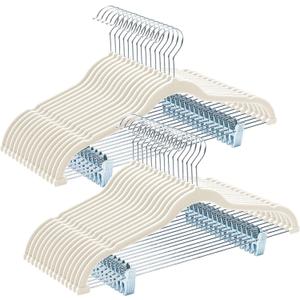 HOUSE DAY Velvet Hangers with Adjustable Clips 30 Pack, Non-Slip Suit Organizer with 360 Hook - Heavy Duty Hanger for Pants, Skirts, Blouses, Dresses - Outfit Hangers All-Season Space Saver (Ivory)