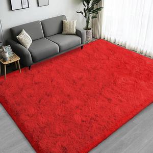 Large Area Rugs for Living Room Bedroom, 4x6 Feet Red Fluffy Shag Rugs, Ultra Soft Shaggy Plush Fuzzy Modern Indoor Throw Floor Carpet for Kids Girls Boys Dorm Nursery Home Decor Aesthetic
