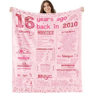 Sweet 16 Birthday Gifts for Girls 16th Birthday Decorations Big Sister Gifts for Little Girls Sweet 16 Gift Ideas for Daughter Sister Bestie Soft Throw Blanket Back in 2010-60x50 Inch - Pink