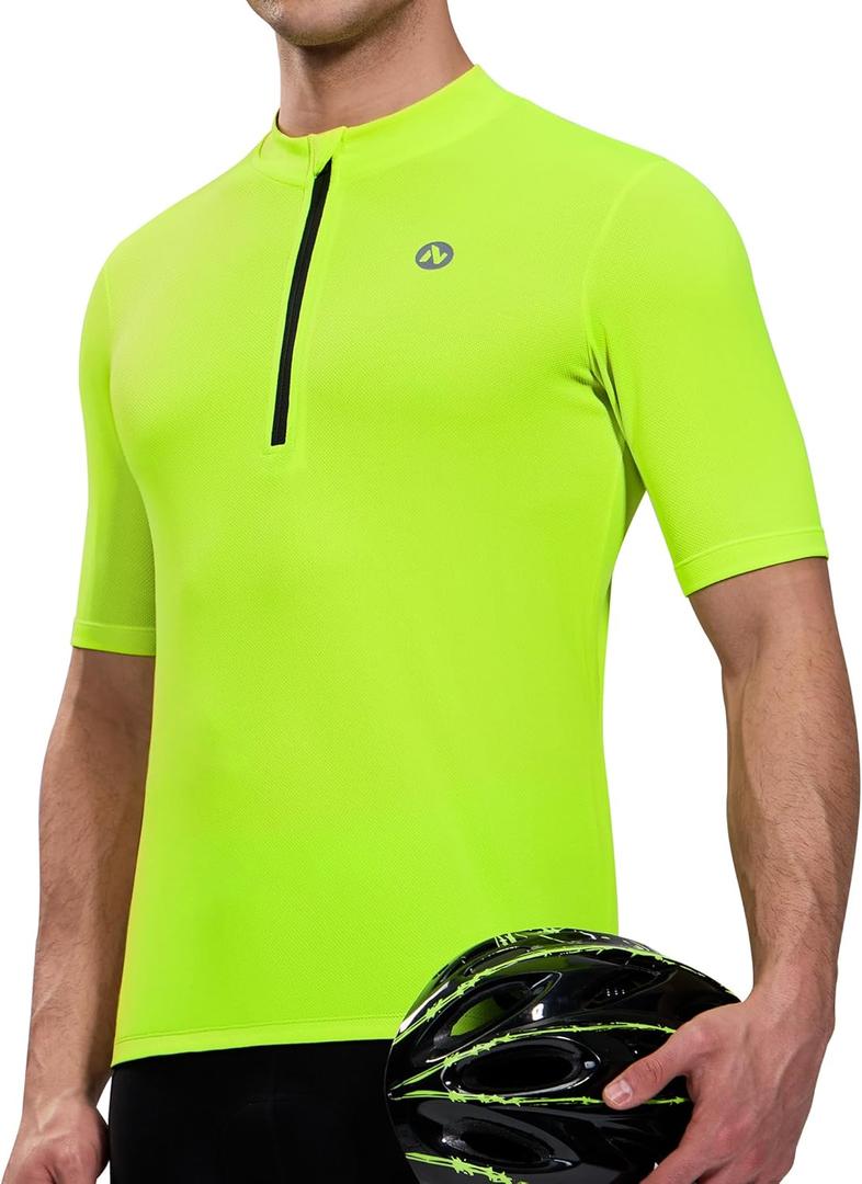 Nepest Cycling Jersey Men Short Sleeve Bike Shirts with 4 Rear Pockets Moisture Wicking Half Zip Road & Mountain Biking (Small, Neno Green)