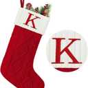 Senneny Christmas Stockings with Initials, 20 Large Embroidered Monogram Knitted Stockings for Family, Kids, Xmas Holiday Party Gifts & Decoration for Fireplace, Letter K