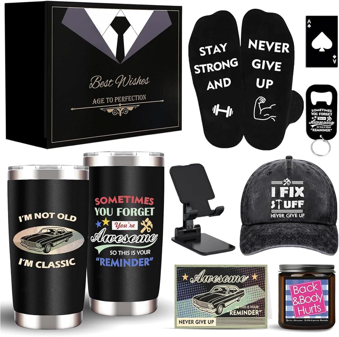Birthday Gifts for Mens Him Who Have Everything, Unique Birthday Gift Baskets for Men Dad Husband Brother Boyfriend, Funny Grandpa Uncle Father Presents Man Black Thank you Gifts Ideas