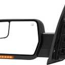 Driver Side Tow Mirror Compatible with 2004-2014 Ford F150, Side Mirror with Power Heated Turn Signal Puddle Light Manual Folding, Reflective Strip, Left (Black)