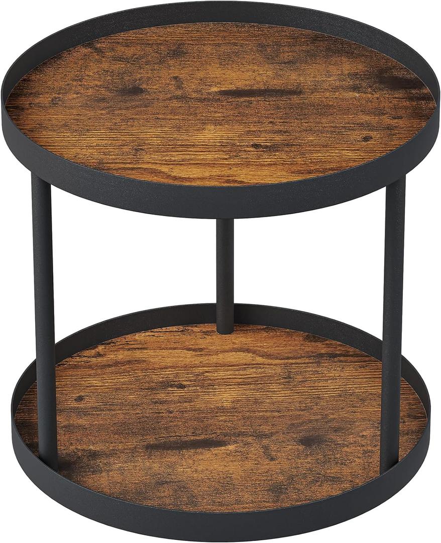 Giikin 2 Tier Lazy Susan Organizer, Two Tier Lazy Susan Turntable for Kitchen Countertop Spice Rack Organizer (Rustic Brown, 9.8" x 9.8" x 8.8")