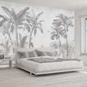 Gray Jungle Landscape Wallpaper Mural Tropical Banana Leaf Wall Mural (Not Peel and Stick) (106" x 70", Art Wall-74)